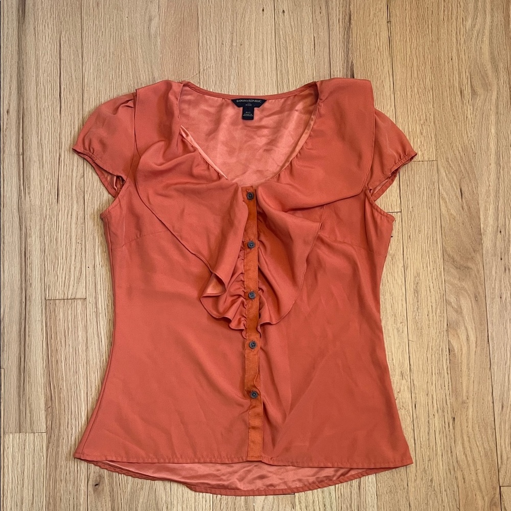 Banana Republic Rust Ruffle-Front Cap Sleeve Blouse